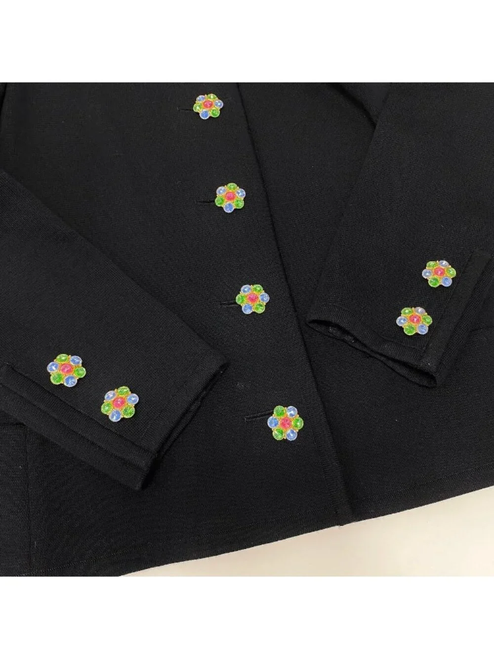 Saint Laurent Bijou Button Collarless Knit Jacket Black Wool